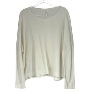 Anthropologie Cream Waffle Knit Oversized Long Sleeve Thermal Top Size M